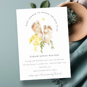 Invitación Pies de bebé Flora amarilla Género Baby Shower neu