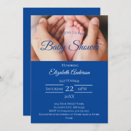 Invitación Pies de bebé Foto Baby Shower Blue White Boy