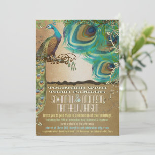 Invitación Pies de pavo real dorados