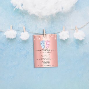 Invitación Pies de Revelación de Género Brillo Rosa Azul Gote