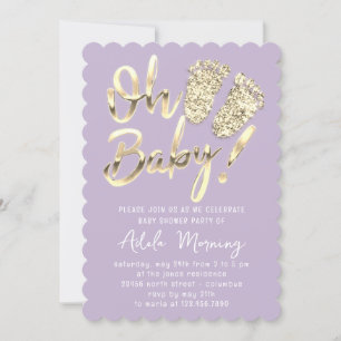 Invitación Pies Dorados Bebé Chica Ducha Violeta Púrpura