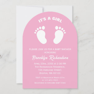 Invitación Pies Pequeños Y Blancos Rosados Es Un Baby Shower 