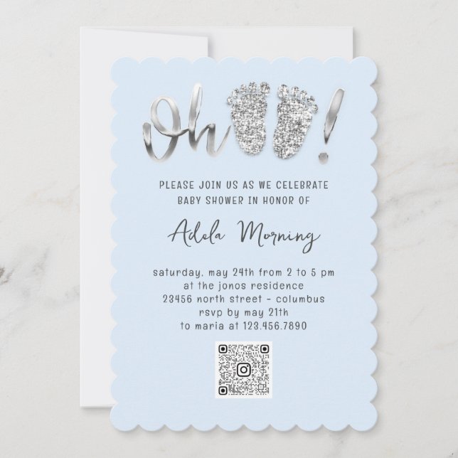 Invitación Pies Purpurinas de plata gris Niña Niña CÓDIGO azu (Anverso)