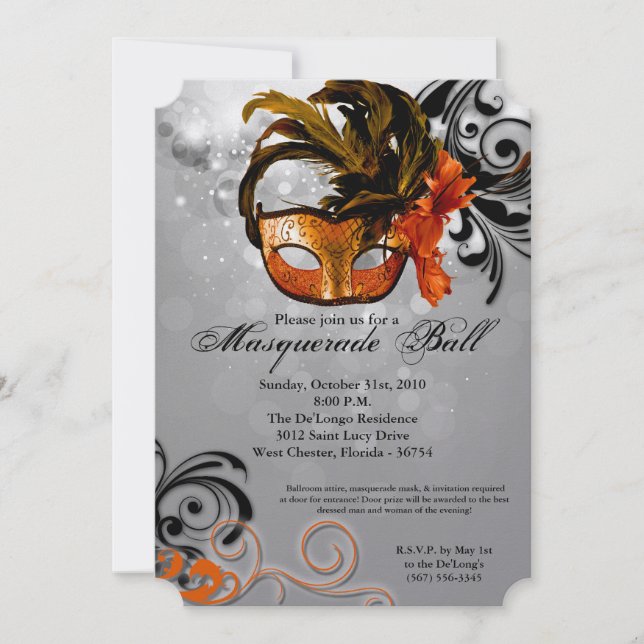 Invitación Pieza anaranjada de Halloween del traje de la (Anverso)