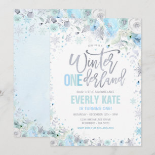 Invitación Pieza Azul Plata de primer cumpleaños de Onederlan