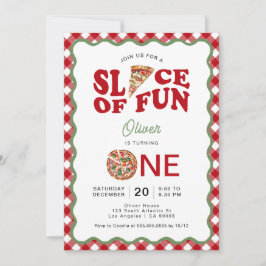 Invitación Pieza De Diversión | Wavy Pizza primer cumpleaños