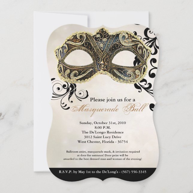 Invitación Pieza de Halloween del traje de la máscara de la (Anverso)