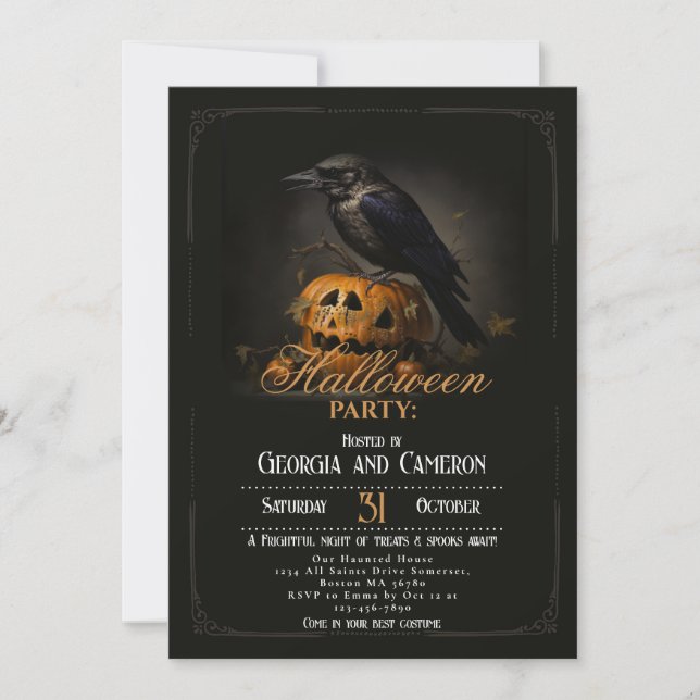 Invitación Pieza de Halloween gótico de cuerdas y calabaza (Anverso)