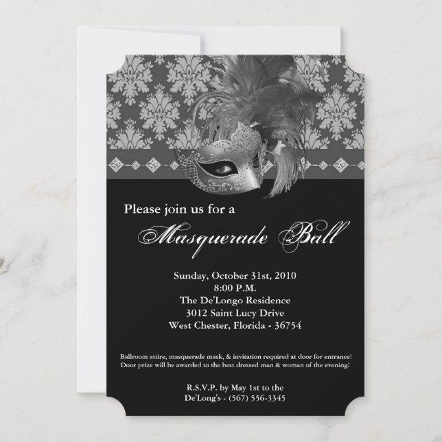 Invitación Pieza de máscara de bolas de máscaras de máscaras  (Anverso)