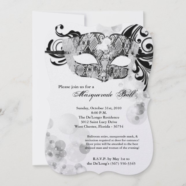 Invitación Pieza de máscara de bolas de máscaras de máscaras  (Anverso)