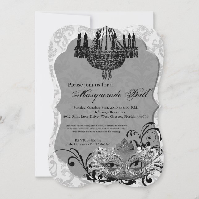 Invitación Pieza de máscara de bolas de máscaras de máscaras  (Anverso)