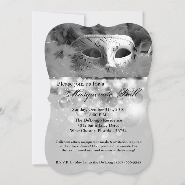 Invitación Pieza de máscara de bolas de máscaras de máscaras  (Anverso)
