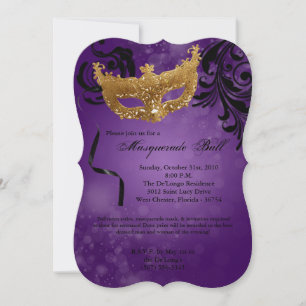 Invitación Pieza de máscara de bolas de máscaras moradas disf