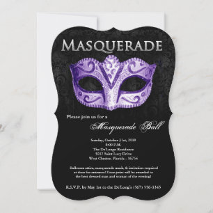 Invitación Pieza de máscara de bolas de máscaras moradas disf