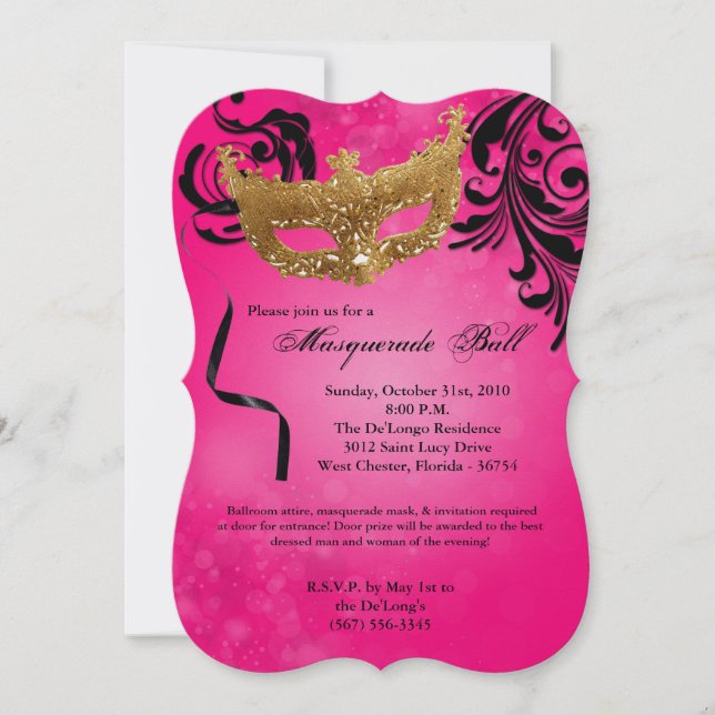 Invitación Pieza de máscara de bolas rosada disfraz Halloween (Anverso)