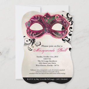 Invitación Pieza de máscara de bolas rosada disfraz Halloween