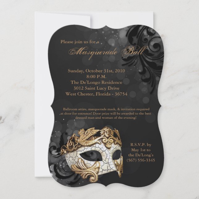 Invitación Pieza de máscaras de pelota de oro disfraz Hallowe (Anverso)