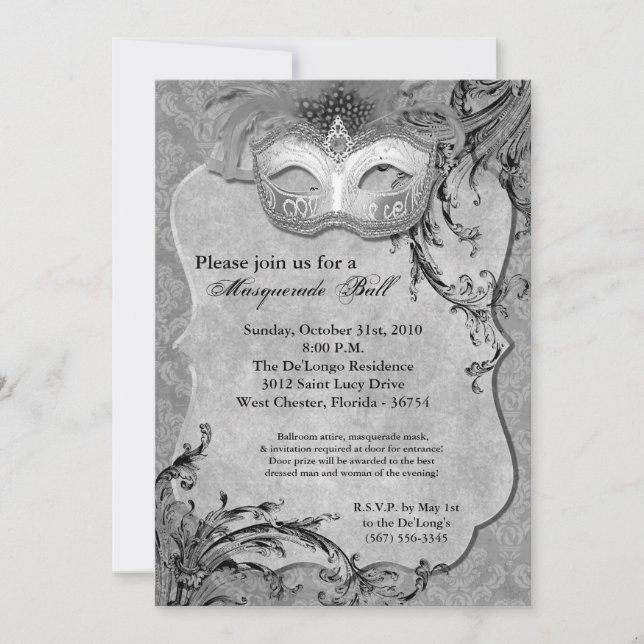 Invitación Pieza de plata de Halloween del traje de la (Anverso)