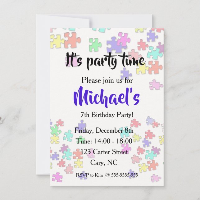 Invitación Piezas de rompecabezas coloridas (Anverso)