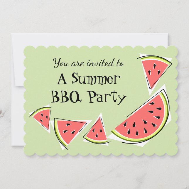 Invitación Piezas de sandía Verano Verde BBQ horizontal (Anverso)