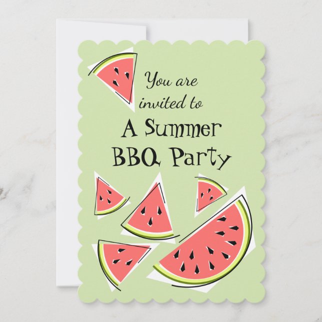 Invitación Piezas de sandía Verano Verde BBQ vertical (Anverso)