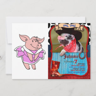 Invitación Pig  pink Dress   choose background color