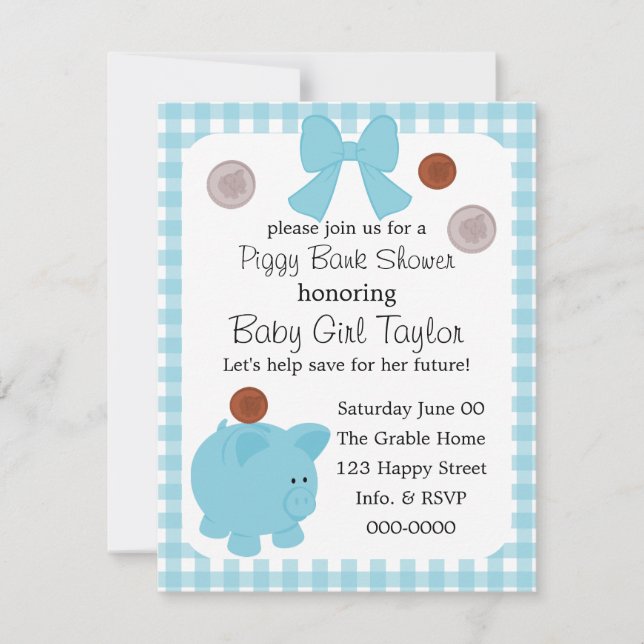 Invitación Piggy Bank Baby Shower (Anverso)