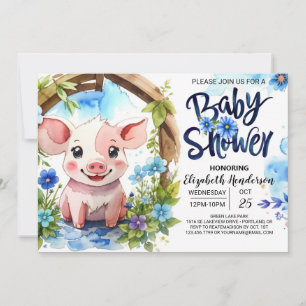 Invitación Piggy Parade Watercolor Farm Baby Shower