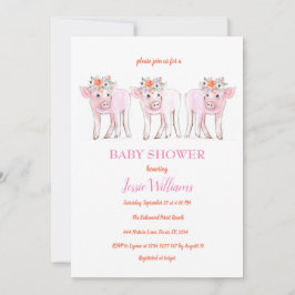 Invitación Piggy Triplets Baby Shower Piglet Chica Farm Anima