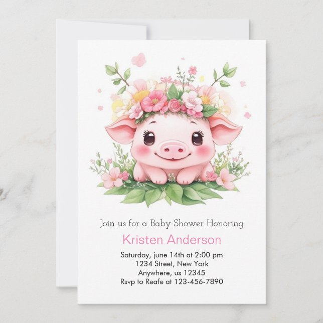 Invitación Piglet Adventure espera a Chica de granja rosa Bab (Anverso)