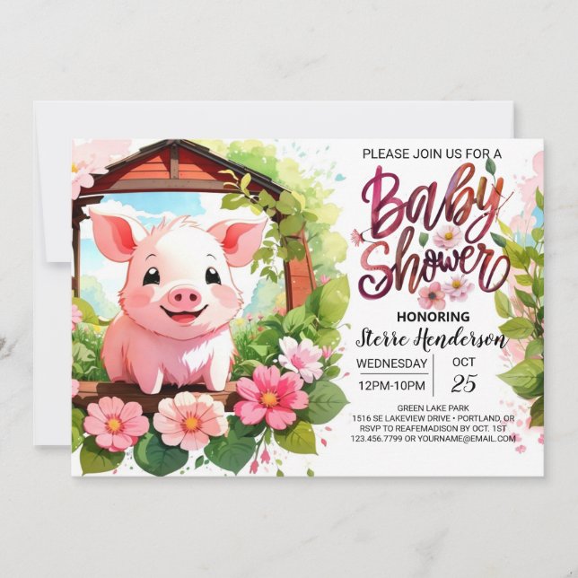 Invitación Piglet Picnic Pink Boho Baby Shower (Anverso)