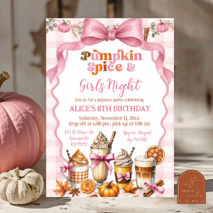 Invitación Pijama de cumpleaños de calabaza rosa de otoño