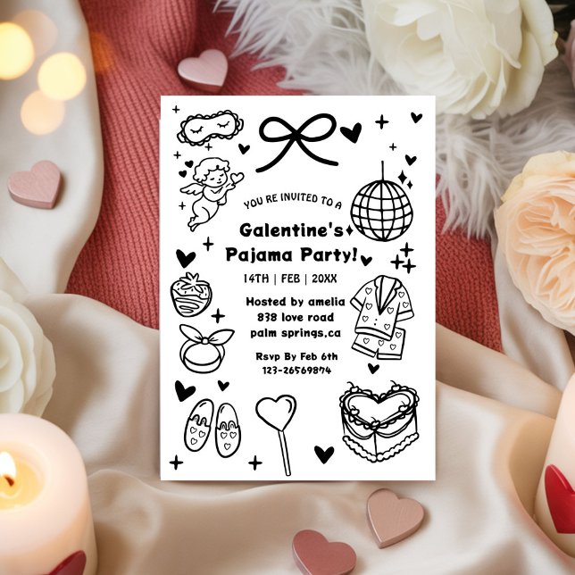 Invitación Pijama de Galentine, Noche de San Valentín Dibujad (Subido por el creador)