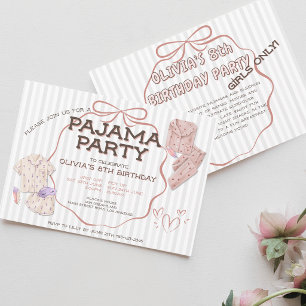 Invitación Pijama de lazo coqueto lindo rayado fiesta de cump