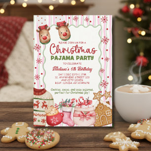 Invitación Pijama Rosa Acogedor de Cumpleaños de Navidad