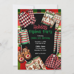 Invitación Pijamas de cuadros navideños de fiesta de cumpleañ