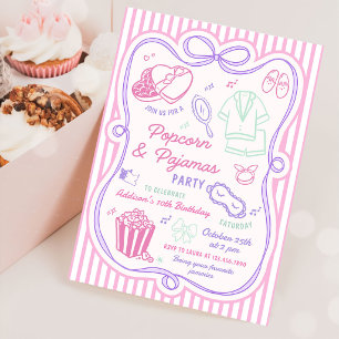 Invitación Pijamas de palomitas de maíz Fiesta de pijamas Cum