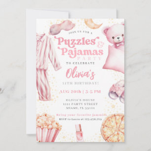 Invitación Pijamas de Rompecabezas Fiesta de Cumpleaños