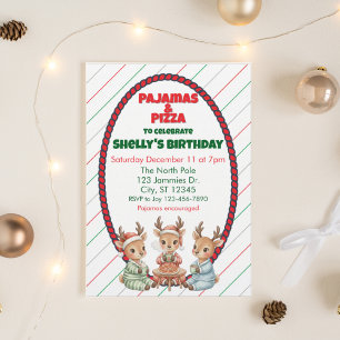 Invitación Pijamas y Pizza, Cumpleaños Navideño de Reno