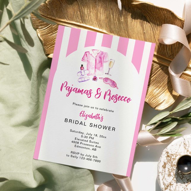 Invitación Pijamas y Prosecco Despedida de Soltera Rayas Rosa (Subido por el creador)