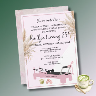 Invitación Pilates Rosa y Matcha (cualquier edad) Cumpleaños 
