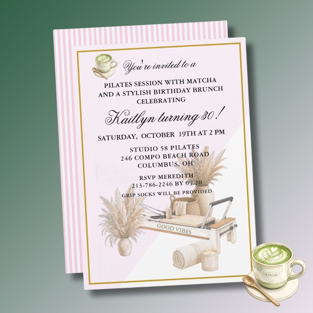 Invitación *Pilates y Matcha (cualquier edad) Cumpleaños 30 E (Subido por el creador)