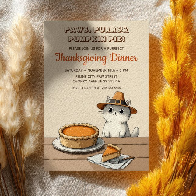 Invitación Pilgrim Cat Purrfect Funny Thanksgiving Dinner (Subido por el creador)