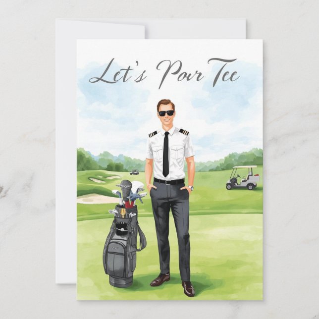 Invitación Pilot Aviation Industry Golfer at golf ball   (Anverso)
