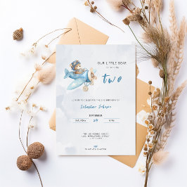 Invitación Pilot Bear Airplane 2nd Birthday Party Invitation