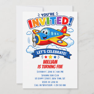 Invitación Piloto Avión Cumpleañero Fiesta de Cumpleaños nú