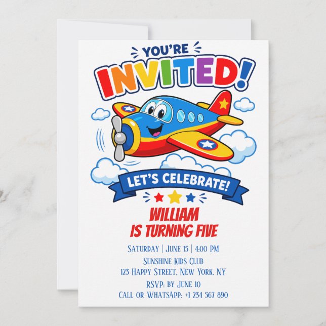 Invitación Piloto Avión Cumpleañero | Fiesta de Cumpleaños nú (Anverso)
