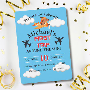 Invitación Piloto Canino Volando Avión, Cumpleaños Divertido 