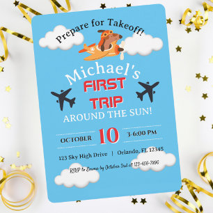 Invitación Piloto Canino Volando Avión, Cumpleaños Divertido 