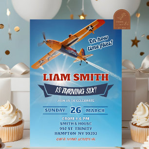 Invitación Piloto de Aviones Antiguos Cumpleaños Niño Aviació